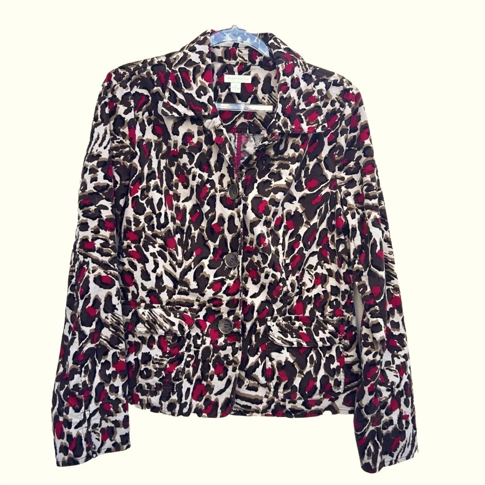 Charter club corduroy leopard print jacket WOMENS small button up animal print